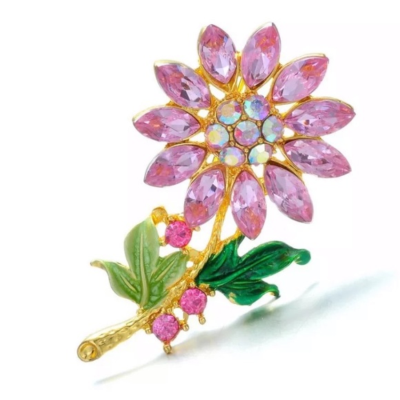 🎄Pink Crystal Gemstone Daisy Flower Brooch - Picture 1 of 8